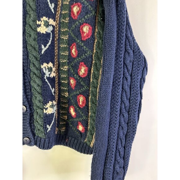 Vintage 90s Streetwear Grunge Cardigan Sweater Paisley Cable Knit Cropped - Picture 7 of 8